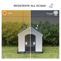 PawHut Cuccia per Cani Medi da Esterno e Interno, Casetta in Plastica con Cancello Rimovibile, 78x87x81cm, Bianco Verde Nero(m-5)