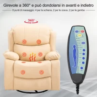 HOMCOM Poltrona Relax con 8 Punti Massaggianti e Riscaldamento, Reclinabile con Poggiapiedi, 97x92X104cm Ecopelle Beige(m-5)