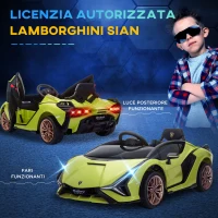 HOMCOM Lamborghini Macchina Elettrica per Bambini 12V con Fari e Musica, Telecomando e Velocità 3-5km/h, Età 3-5 Anni, 108x62x40cm, Verde(m-7)