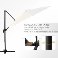 Outsunny Parasol déporté Ø 3 m octogonal inclinable manivelle avec pied en acier crème(m-4)