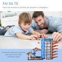 HOMCOM Garage Giocattolo a 7 Livelli con Rampe, Ascensore ed Eliporto, Elicottero e Macchinine Incluse, 92x46x71cm, Multicolore(m-5)