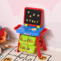 HOMCOM Banco con Lavagna Magnetica per Bambini, Gioco Educativo con Pennarelli, Gessetti e Lettere Magnetiche 3-6 Anni, 56x39.5x74cm(m-2)
