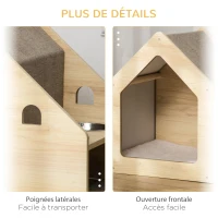 PawHut Niche à Chien et Chat Maison pour Chien et Chat d'intérieur Design avec Deux gamelles et Coussin Amovible - Beige(m-7)