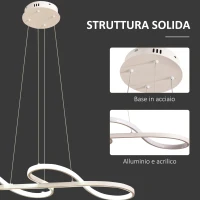 HOMCOM Lampadario LED 3 Tonalità di Luce, Altezza Regolabile, Potenza 70W, Bianco(m-6)