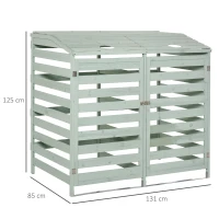 Outsunny Box Copri Bidoni Spazzatura da Esterno 240L, Porte e Coperchio Apribili in Legno di Abete 131x85x125cm Verde Chiaro(m-3)