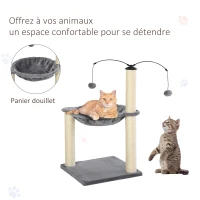 PawHut Arbre à chat 2 griffoirs grattoirs sisal naturel hamac jeu 2 boules suspendues peluche haute densité 400 g/m² gris(m-6)