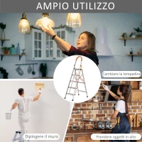 HOMCOM Scala Professionale in Alluminio con 5 Gradini di 13.5 cm Pieghevole, Richiudibile e Salvaspazio, 53x85x165cm(m-6)