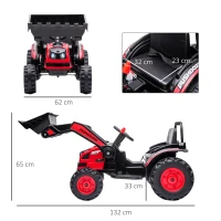 HOMCOM Tracteur électrique Enfant - tractopelle Enfants 6V - V. Max. 2,5 Km/h - Effets Lumineux sonores - Pelle Manuelle - métal PP Noir Rouge(m-3)