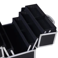 HOMCOM Valise trolley maquillage mallette cosmétique vanity poignée télescopique réglable 36L x 23l x 58H cm alu noir(m-8)