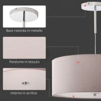 HOMCOM Lampadario Moderno a Sospensione con LED Dimmerabili e 3 Colori di Illuminazione, 59x59x44cm, Grigio Chiaro(m-7)