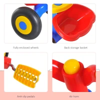 HOMCOM Triciclo a Pedali con 3 Ruote e Clacson per Bambini in Plastica PP 60 × 42 × 45cm Colorato(m-7)