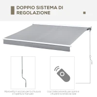 Outsunny Tenda da Sole a Bracci 250x200cm Elettrica Apertura con Telecomando o Manovella, in Alluminio e Poliestere Grigio(m-4)