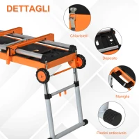 HOMCOM Banco da Lavoro Pieghevole 5 in 1, Carrello, Trabattello e Supporto per Troncatrice Radiale, Altezza Regolabile, 124-131x55.5x65.5-86cm(m-8)