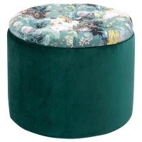 HOMCOM Pouf Contenitore Poggiapiedi Rotondo, Coperchio Imbottito e Trapuntato(m-1)