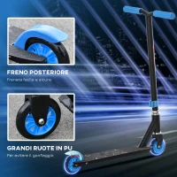 HOMCOM Monopattino Freestyle per Ragazzi e Ragazze da 14 Anni con Freno Posteriore, Stunt Scooter in Alluminio, Trick Scooter Nero e Blu(m-5)