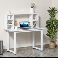 HOMCOM Scrivania Ufficio e Casa per Computer con Scaffale e Ampio Piano di Lavoro, Struttura Legno e Metallo 120x60x125cm, Bianco(m-2)