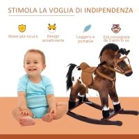 HOMCOM Cavallo a Dondolo Giocattolo Per Bambini con Effetti Sonori Legno 71×28×60cm Marrone Scuro(m-6)