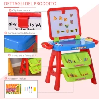 HOMCOM Banco con Lavagna Magnetica per Bambini, Gioco Educativo con Pennarelli, Gessetti e Lettere Magnetiche 3-6 Anni, 56x39.5x74cm(m-5)