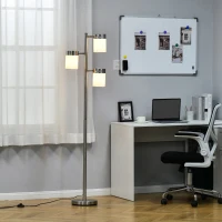 HOMCOM Lampada da Terra Moderna con 3 Paralumi Regolabili in Vetro, Piantana da Terra Design in Metallo, 38-52x25x165cm, Argento(m-4)