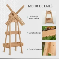 Outsunny Plantenetagere windmolen bloemstandaard bamboe bloemplank tuin hout natuur(m-6)