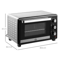 HOMCOM Fornetto Elettrico 28L Timer e Temperatura Regolabile, 3 Modalità di Cottura e Accessori, 1600W, 48.6x36.3x32cm, Argento Nero(m-3)