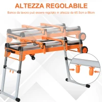 HOMCOM Banco da Lavoro Pieghevole 5 in 1, Carrello, Trabattello e Supporto per Troncatrice Radiale, Altezza Regolabile, 124-131x55.5x65.5-86cm(m-4)