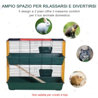 PawHut Gabbia per Conigli Porcellini d'India e Piccoli Animali a 2 Livelli con Rampa, 3 Porte e 2 Mangiatoie, 118x59x102cm(m-7)