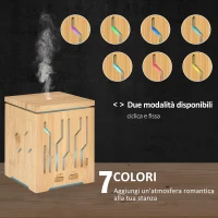 HOMCOM Diffusore di Aromi Oli Essenziali per Ambienti Fino a 15-18㎡, Vaporizzatore a 2 Modalità con 7 Luci Colorate, Bambù 200Ml(m-4)
