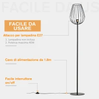 HOMCOM Lampada da Terra Design Industriale Retrò, Paralume in Metallo, Illuminazione Interni Casa, Studio, Ufficio(m-4)