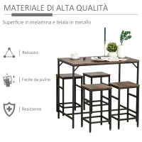 HOMCOM Set Tavolo Alto con 4 Sgabelli Stile Industriale in Metallo e Legno, Arredamento Moderno Soggiorno e Cucina, Marrone Rustico(m-5)