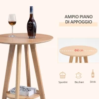HOMCOM Tavolo Alto da Bar o da Cucina Rotondo in Legno, Design Scandinavo, Φ60x100cm, Color Legno(m-5)