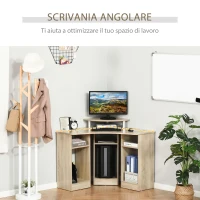HOMCOM Scrivania Angolare con 3 Sezioni, Scrivania per Camera o Ufficio, Scrivania PC in Legno con Ripiano Monitor, Rovere(m-5)