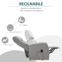 HOMCOM Poltrona Relax Elettrica, Poltrona Alzapersona con Telecomando, Poltrona Reclinabile 150° in Tessuto Grigio, 75x93x110cm(m-5)