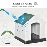 PawHut Cuccia per Cani Piccoli da Esterno e Interno, Casetta in Plastica con Cancello Rimovibile, 66x73x69cm, Bianco Verde Nero(m-5)