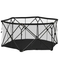 PawHut Recinto per Cani Pieghevole in Acciaio e Tessuto, Box per Animali Piccoli con Sacca di Trasporto, 148x134x67cm, Nero(m-1)