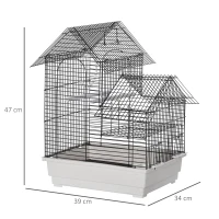 PawHut Gabbia per Uccelli in Metallo con Maniglia, Vassoio Estraibile, Pioli e Altalena in Plastica, 39x34x47cm(m-3)