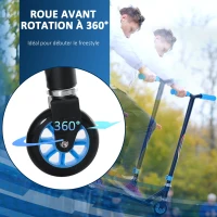 HOMCOM Trottinette freestyle cascade 2 roues PU pour adultes et adolescents plus de 14 ans roue avant rotation à 360° noir et bleu(m-7)
