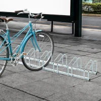 HOMCOM Rastrelliera Biciclette da Pavimento o Parete, Portabici da Terra per 6 Biciclette in Acciaio, Ruote Fino 55 mm, 179x33x27 cm, Argento(m-2)