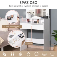 HOMCOM Toletta da Camera con Specchio e 9 Luci LED, Tavolo Trucco con Cassetto e Vani Aperti 70x40x160cm, Bianco(m-4)