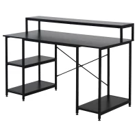 HOMCOM Mesa para Computador com Prateleiras Pés Ajustáveis ​​Moldura de Metal 140x60x93 cm(m-1)