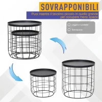 Outsunny Set 2 Pezzi Tavolini da Caffè, Tavolino Contenitore per Soggiorno in Metallo Nero, Φ50x50cm & Φ41.5x35.5cm(m-6)