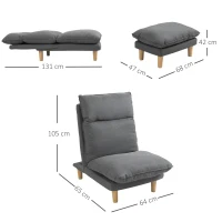 HOMCOM Poltrona Moderna con Poggiapiedi Design Poltrona Chaise Longue con Schienale Reclinabile in Lino Grigio, 64x65x105cm(m-3)