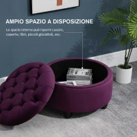 HOMCOM Pouf Contenitore in Velluto Viola per Camera, Design Vintage e Seduta in Stile Chesterfield Imbottita, 54x54x22cm(m-4)