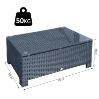 Outsunny Mesa de Centro de Jardín con Encimera de Cristal Templado de Ratán Sintético 85x50x39 cm Gris(m-3)