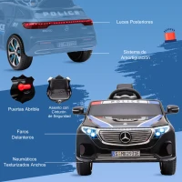 HOMCOM Coche Eléctrico de Policía para Niños Mercedes EQC Batería 12V +3 Años con Mando a Distancia Música Bocina y Faros Doble Apertura 106x68x53 cm Negro(m-7)