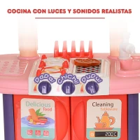 HOMCOM Cocinita de Juguete para Niños de +3 Años con 51 Accesorios Efectos de Luz y Música Cocina Infantil Juego de Rol Utensilios 71,5x35x85,5 cm Multicolor(m-7)