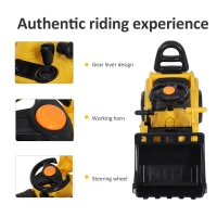 HOMCOM NO POWER 3 in 1 Ride On Toy Bulldozer Toddler Digger Excavator Scooter Storage Cart Toilet Pretend Play Construction Truck(m-6)