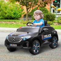 HOMCOM Coche Eléctrico de Policía para Niños Mercedes EQC Batería 12V +3 Años con Mando a Distancia Música Bocina y Faros Doble Apertura 106x68x53 cm Negro(m-2)