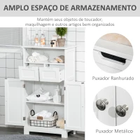 Kleanklin Armário de Casa de Banho com 2 Portas Prateleira Ajustável 2 Gavetas e Compartimento Aberto Móvel Auxiliar de Armazenamento para Sala de Estar Cozinha 60x30x108,8cm Branco(m-5)