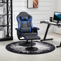 HOMCOM Fauteuil Gaming inclinable pivotant avec Repose-Pied - Coussins lombaires, tétière Inclus - revêtement synthétique Bleu Noir(m-2)